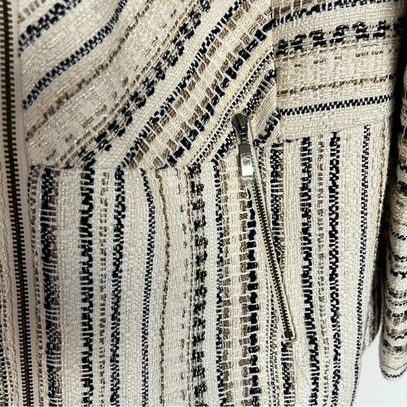 Chico’s Tweed Jacket Size 3 (16-18) Stripped Blazer Zip Closure Side Pockets - Picture 9 of 16